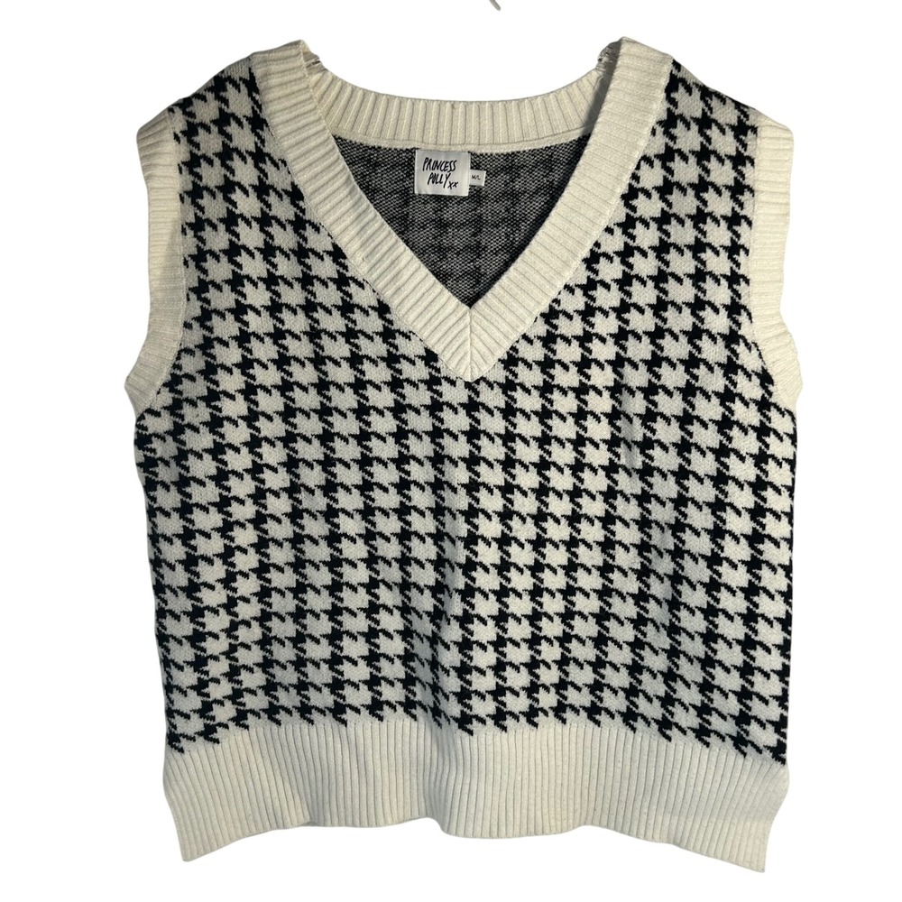 Princess Polly Black White Houndstooth Sweater‎ Vest Womens M/L Preppy